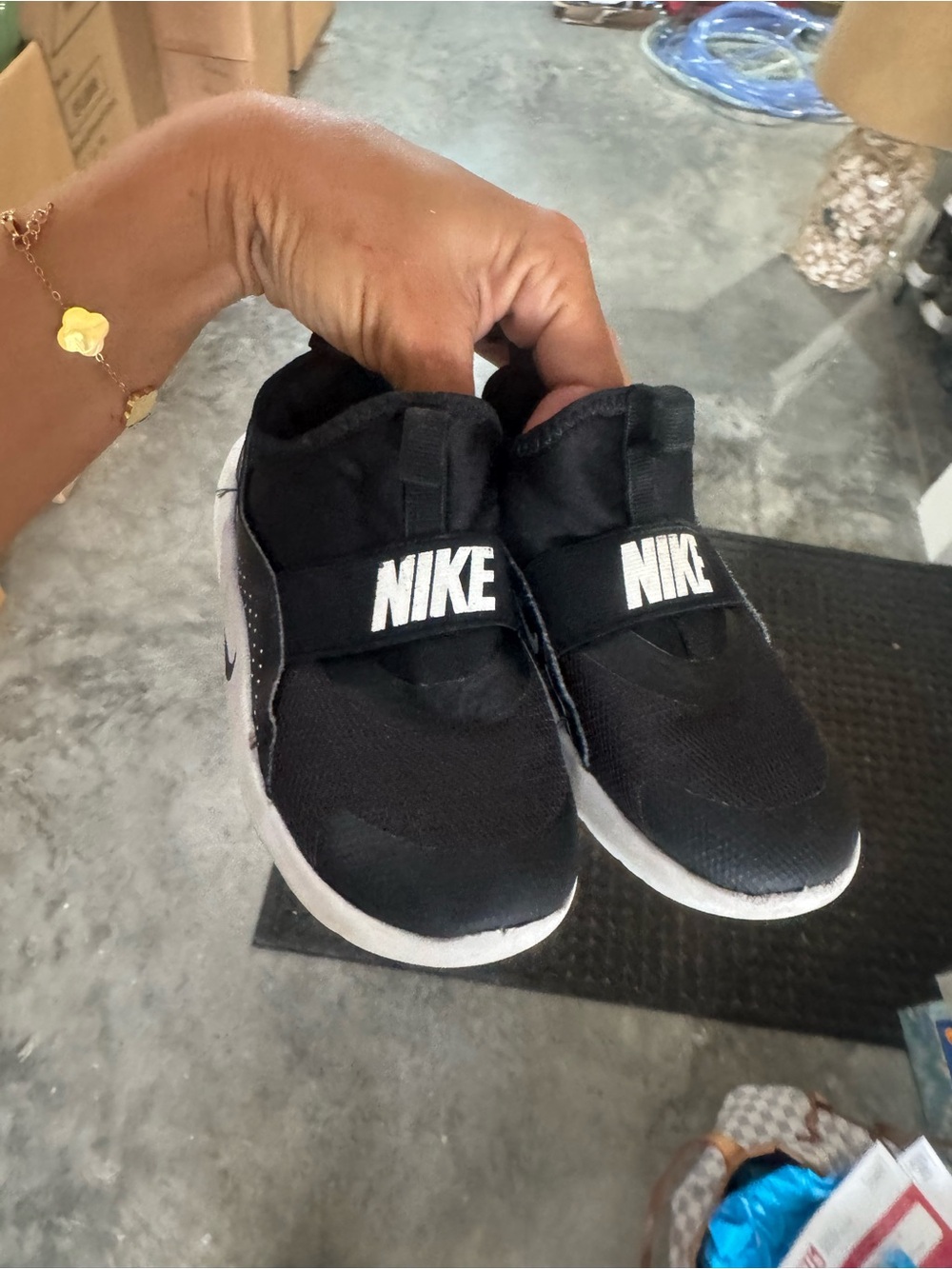 Nike Kids Black and White Strap Sneakers